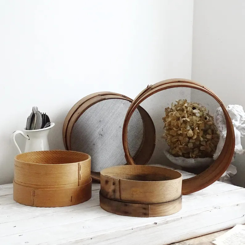 Bentwood Flour Sifter, Grain Sieve: Vintage French Farmhouse Kitchen Colander - Etsy | Etsy (US)