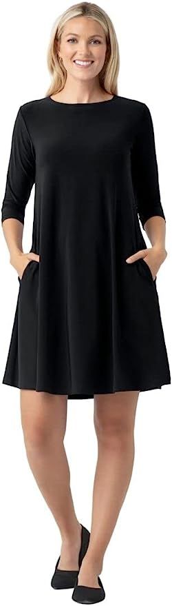 Sympli Women's Trapeze Dress Short 3/4 Sleeve Color Black Size 10 | Amazon (US)