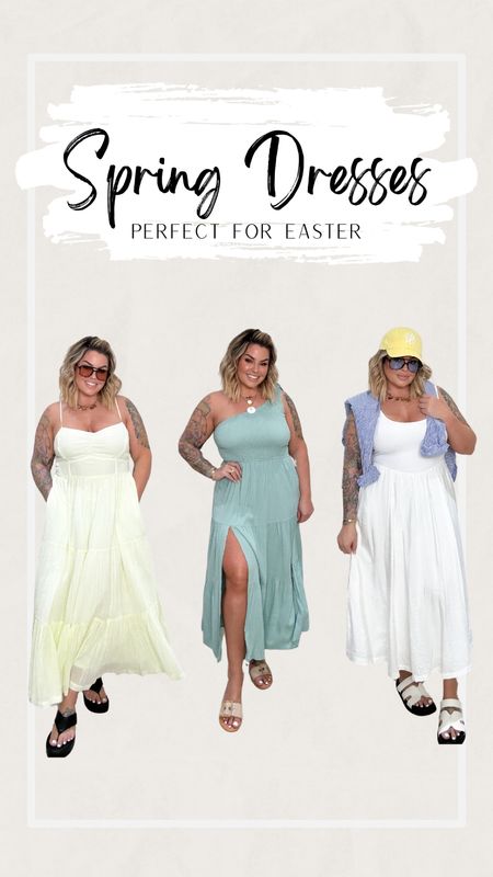 Spring dresses that would be perfect for Easter 

Yellow dress XL 
Green dress L 
White dress L 
Blue stripe shirt is old linked similar 
Used dibs on my body for a bronze glow. ( code shaynaslife to save you $ ) 
#easterdresses #springdresses #midsize #dresses 

#LTKsalealert #LTKmidsize #LTKfindsunder50