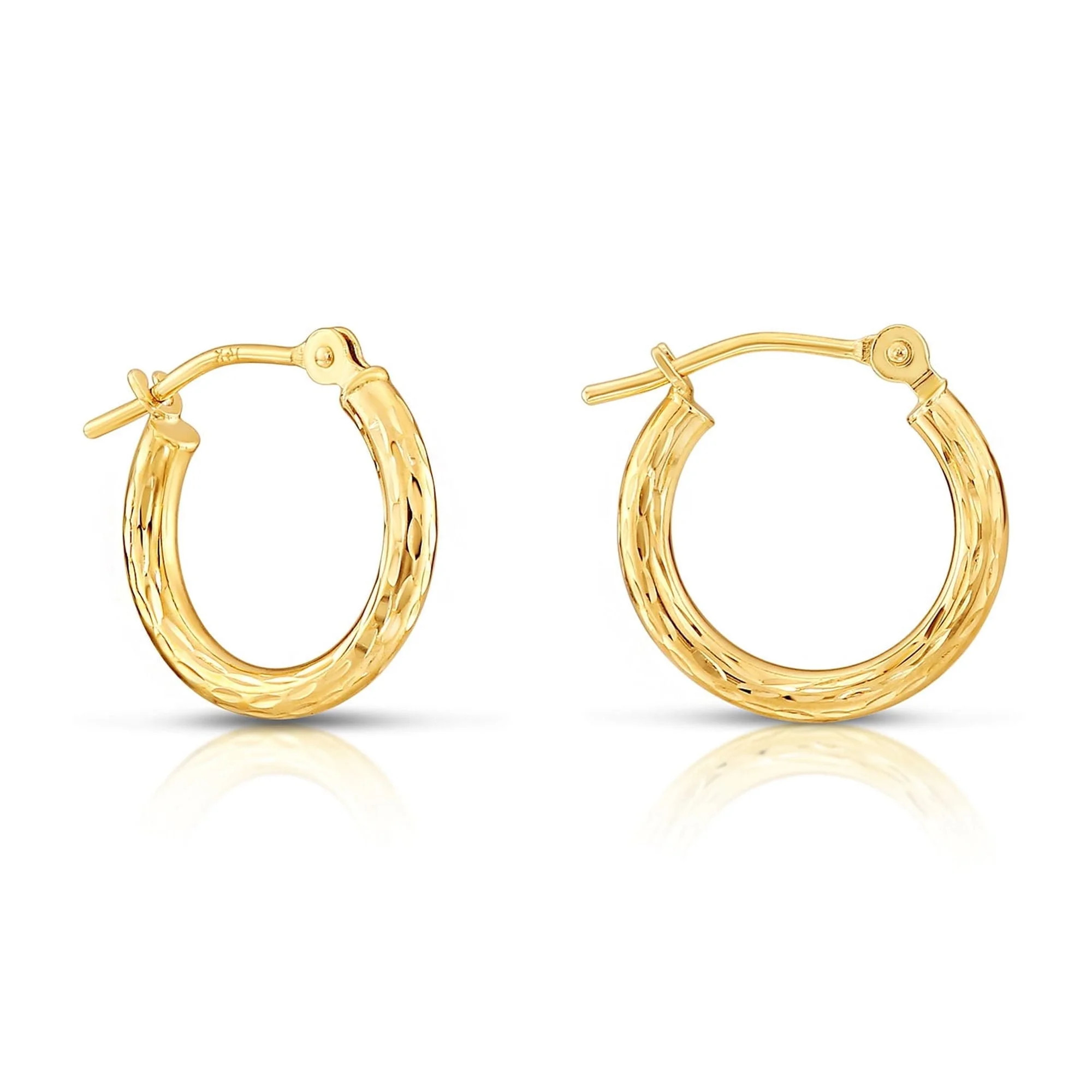 Tilo Jewelry 10K Yellow Gold Hand Engraved Full Diamond-Cut Round Hoop Earrings (14mm) for Women ... | Walmart (US)