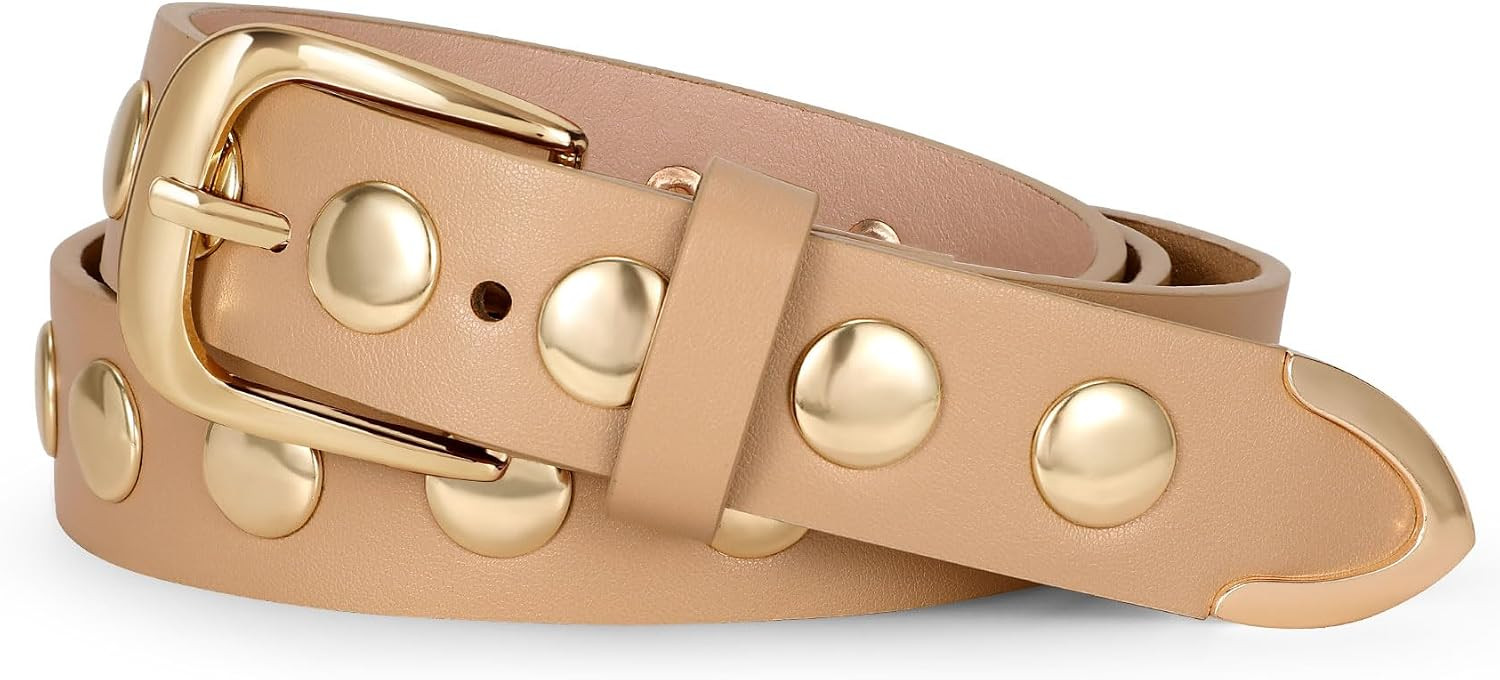 WERFORU Women's Leather Belt for Jeans & Dress - Punk Studded Belt | Amazon (US)