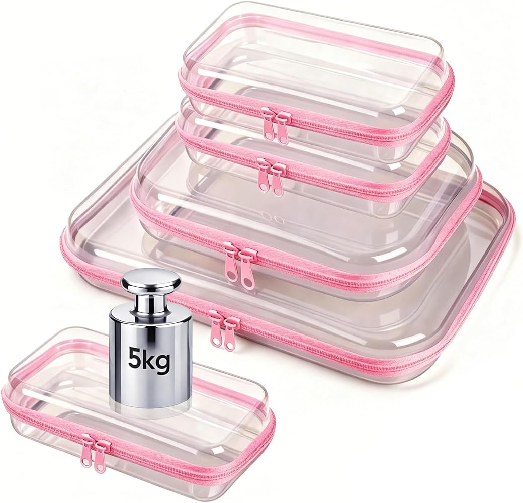 5 Pack Clear Hard Shell Zipper Pouches, TSA Friendly Transparent Design for Toiletries & Electron... | Amazon (US)