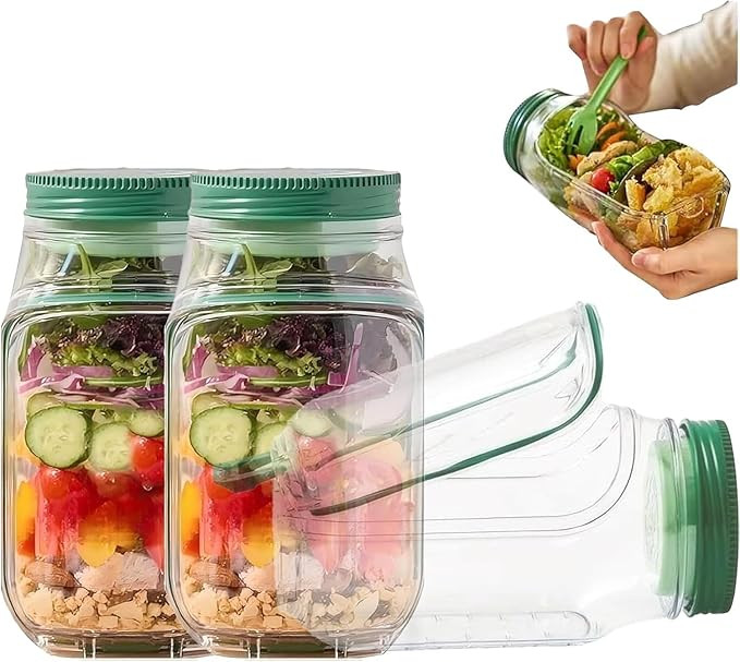 Salad Jar - Salad Pod Mason Jar Side Open with Leakproof Dressing Compartment, Original Food Jars... | Amazon (US)