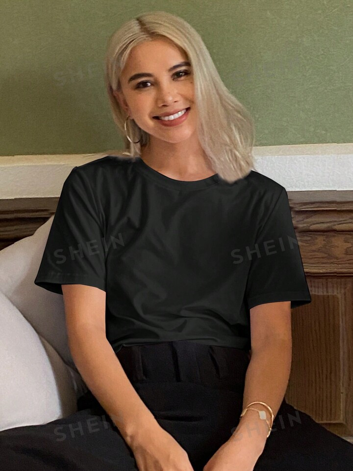 DAZY Solid Color Loose Short Sleeve Basic Women's T-Shirt With Round Neckline | SHEIN