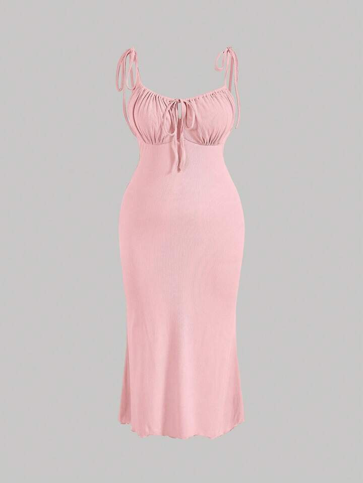 SHEIN MOD Plus Tie Front Ruched Bust Cami Dress | SHEIN