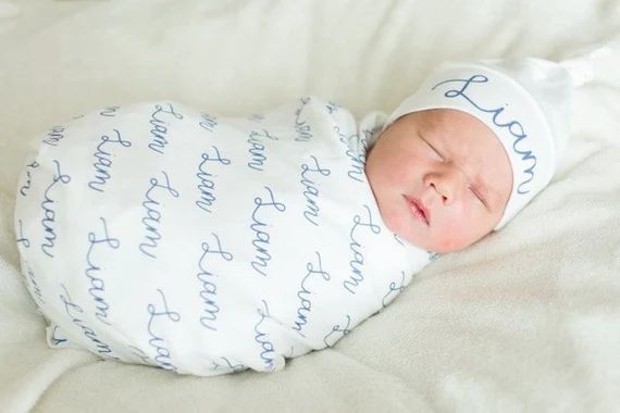 Personalized Baby Swaddle Blanket & optional newborn hat or bow - custom printed baby's name - gi... | Etsy (US)