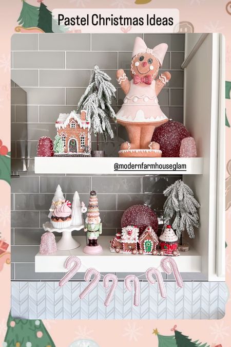 Pastel Christmas decorations at Modern Farmhouse Glam.  Gingerbread house nutcracker pink Christmas tree gumdrops SaleSaleSale

#LTKHoliday #LTKhome #LTKHolidaySale