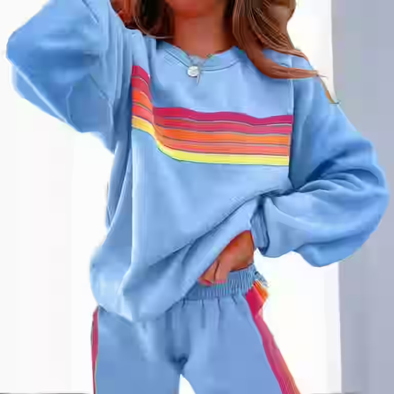 MORTTIC Women's Striped Long Sleeve Crewneck Sweatshirt & Pants Set - Stretchy Elastic Waistband,... | Walmart (US)