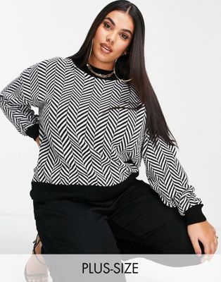 In The Style Plus x Jac Jossa slouchy knitted jumper in black & white | ASOS (Global)