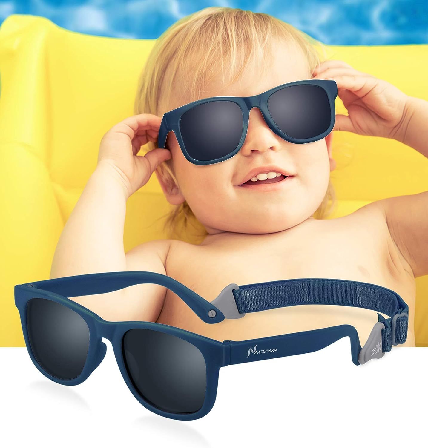 Nacuwa Baby Sunglasses - 100% UV Proof Sunglasses for Baby, Toddler, Kids - Ages 0-2 Years - Case... | Amazon (US)