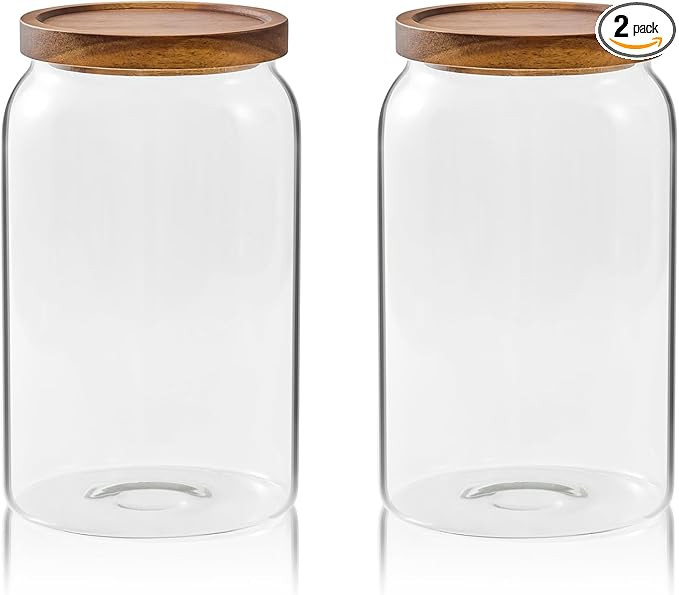 Sweejar Large Glass Candy Jars with Wooden Lids, 1 Gallon Glass Jar with Lid, Sugar/Flour Storage... | Amazon (US)