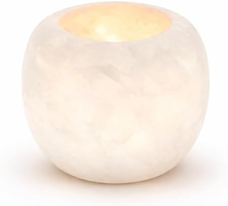 Single White Alabaster Candle Holder - Egyptian Tealight and Votive Candles Holders with Amber Gl... | Amazon (US)