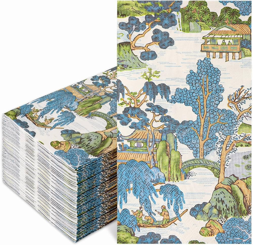 100Pcs Chinoiserie Guest Napkin Blue Green Vintage Disposable Paper Napkin Tuscan Decorative Dinn... | Amazon (US)