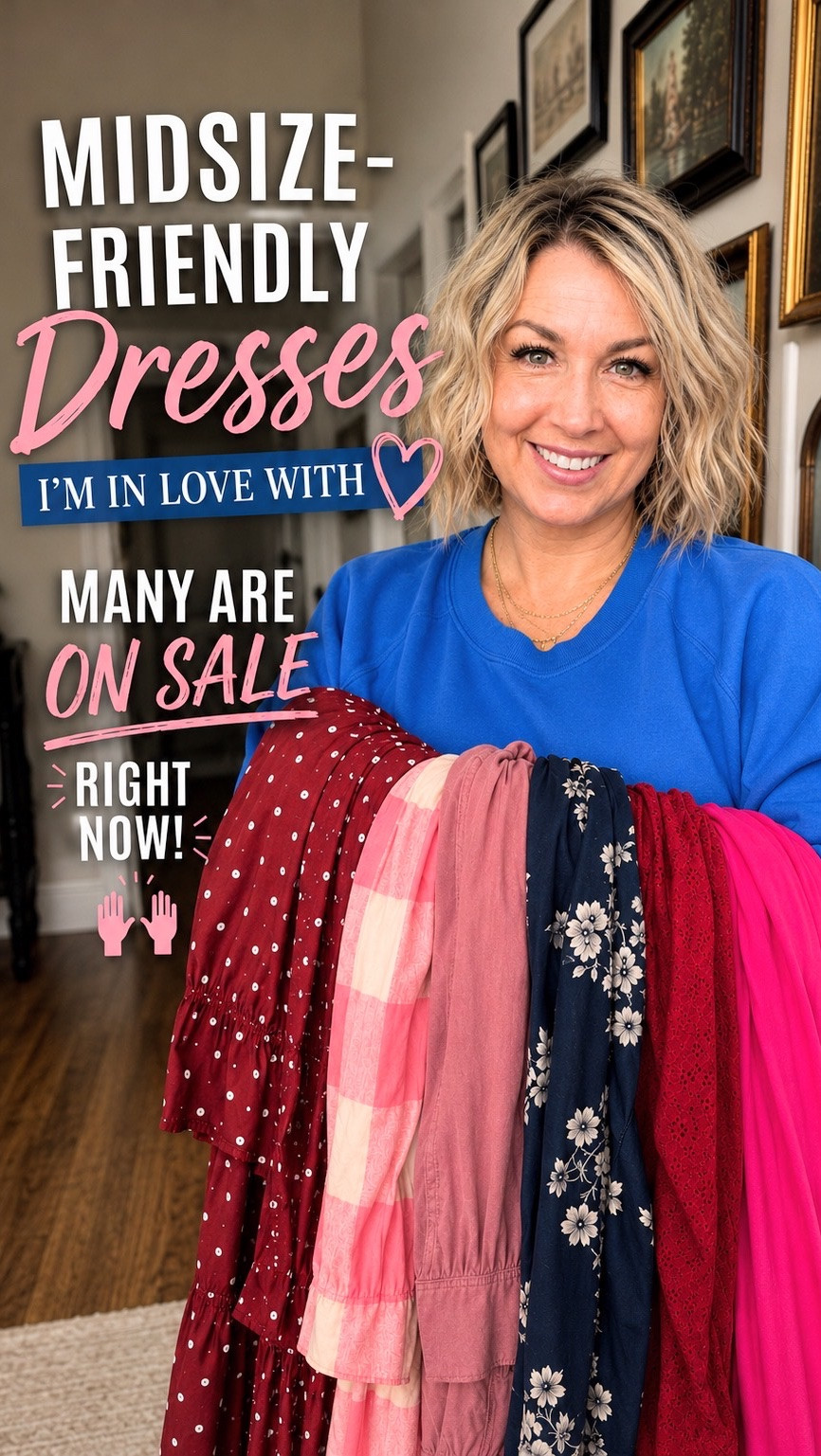 Midsize-friendly dresses I’m loving right now 💕 And the best part? Many of them are ON SALE 🙌🏻

These are the kinds of dresses I reach for over and over—feminine, flattering, comfortable, and easy to wear without feeling frumpy. I especially love a defined waist, pretty prints, and silhouettes that work beautifully on a midsize figure.

If you’re looking for flattering dresses for women over 50, midsize dresses, feminine everyday dresses, wedding guest dresses, or dresses that transition beautifully from late summer into fall, these are worth a look. 💗

midsize fashion over 50 • dresses for women over 50 • flattering midsize dresses • size 14 fashion • feminine dresses • affordable dresses • dresses on sale • midlife fashion • over 50 style • late summer dresses • fall transition outfits