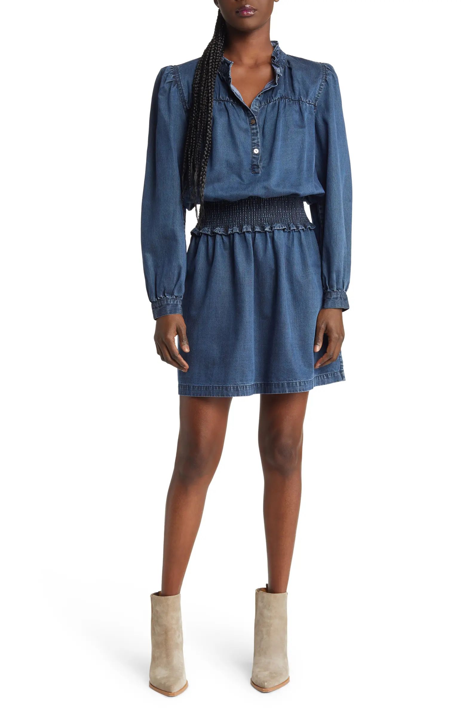 Shawna Chambray Smocked Waist Minidress | Nordstrom