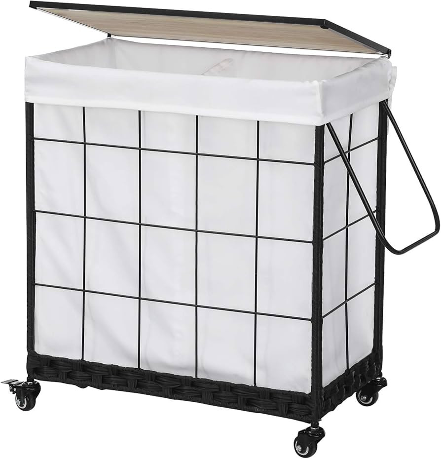 Amazon.com: Laundry Hamper with Wood Lid and Divided Liner Bag; Durable Laundry Basket with Heavy... | Amazon (US)