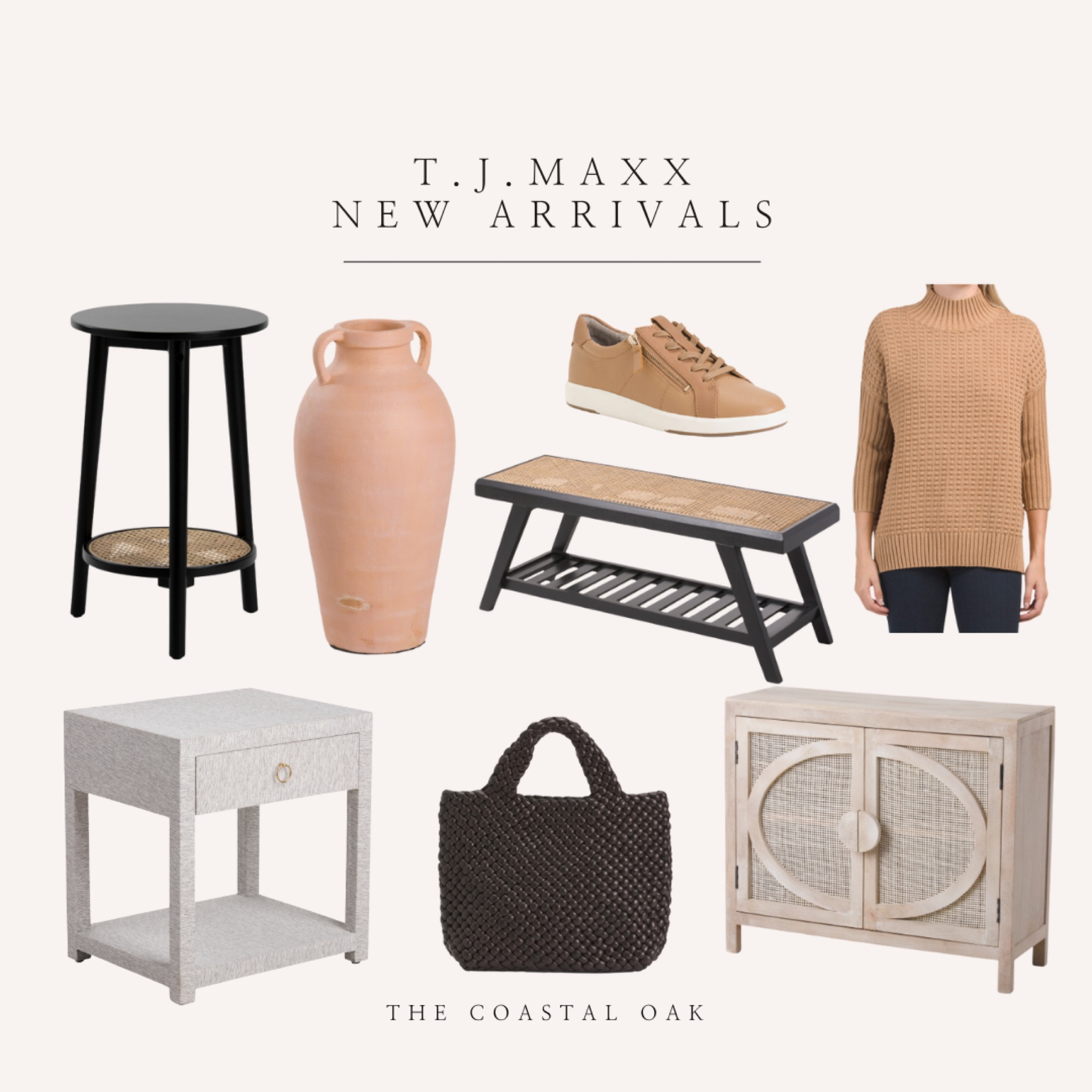 New home and fashion arrivals at tjmaxx 

Neutral coastal home decor cane look for less Serena and lily bench end table cabinet nightstand 

#LTKSeasonal #LTKhome #LTKstyletip