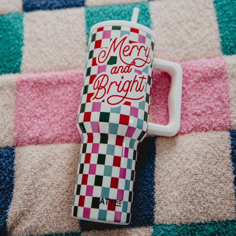 Merry & Bright Checkered Tumbler Cup w/ Handle | Katydid.com