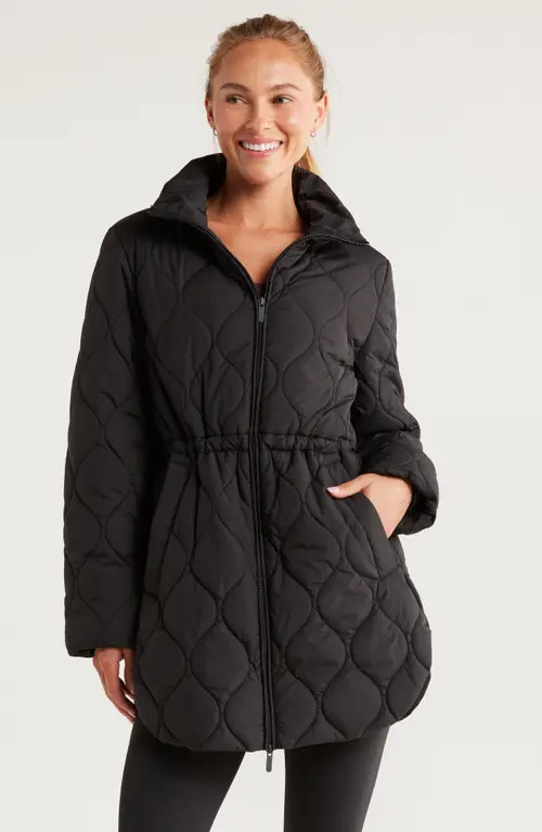 Zella Skyline Longline Quilted Jacket in Black at Nordstrom, Size Xx-Large | Nordstrom