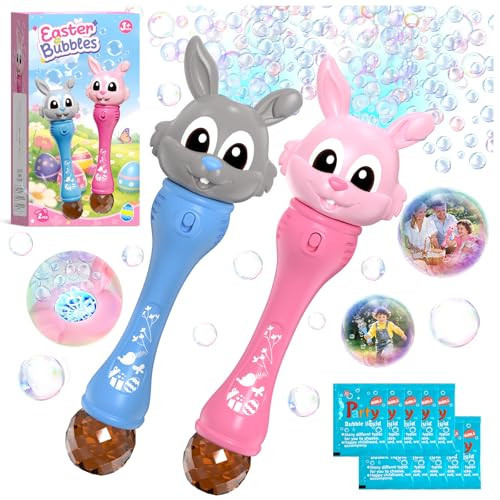 Easter Bubble Wand for Kids 2-Pack, Bunny Bubble Machine with LED Light, Bubble Blower Bubble Maker with 10 Refill Solutions, Outdoor Toys Birthday Gifts for Toddler Boys Girls Age 3+ | Amazon (US)