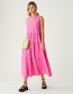 Pure Cotton Round Neck Maxi Tiered Dress | M&S Collection | M&S | Marks & Spencer (UK)