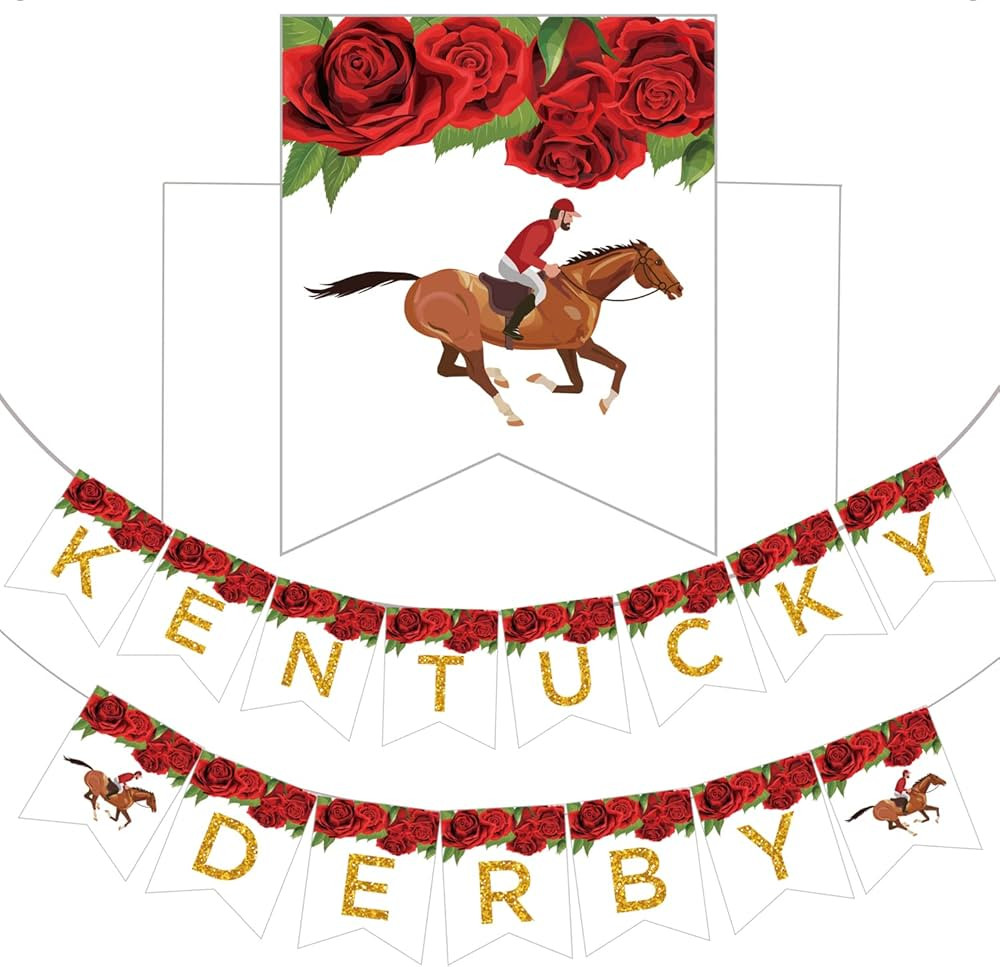 Kentucky Derby Banner Horse Race Party Decorations - Derby Race Run for the Rose Derby Day Holida... | Amazon (US)