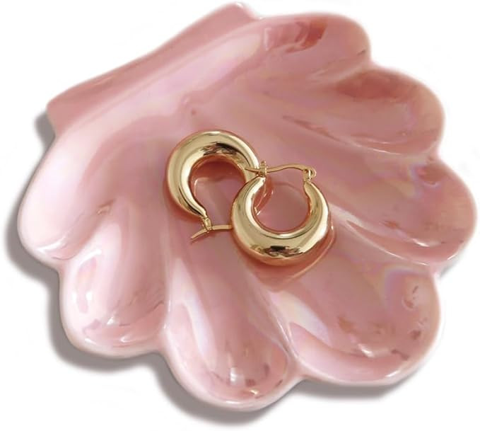 Pink Shell Trinket Dish, Clean Girl Aesthetic Vanity Decor, Preppy Bathroom Decor Jewelry Tray, S... | Amazon (US)