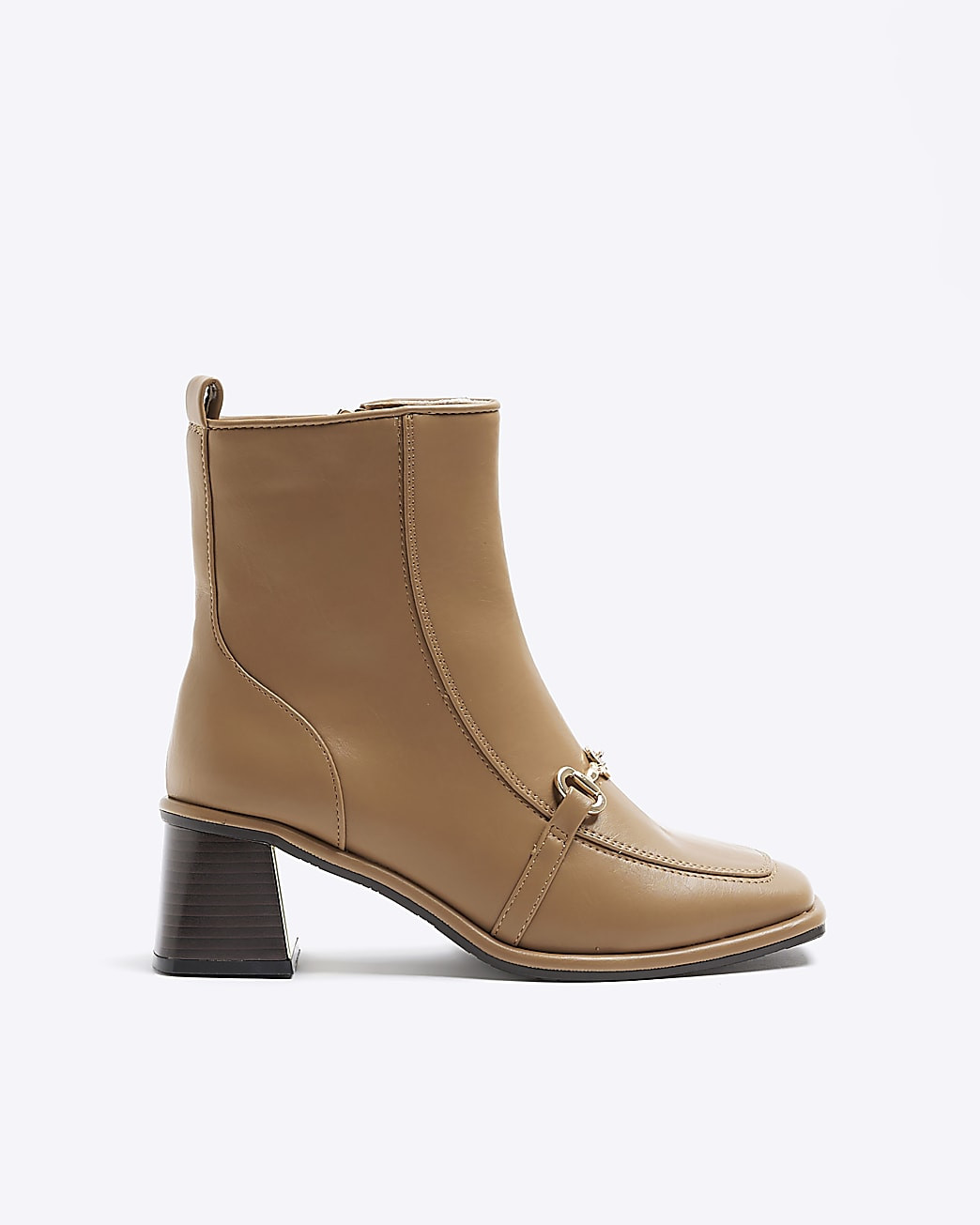 Brown chain block heel ankle boots | River Island (UK & IE)