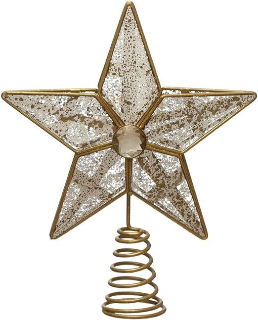 Creative Co-Op Metal and Antiqued Mirror Star Tree Topper, Distressed Gold Finish | Amazon (US)