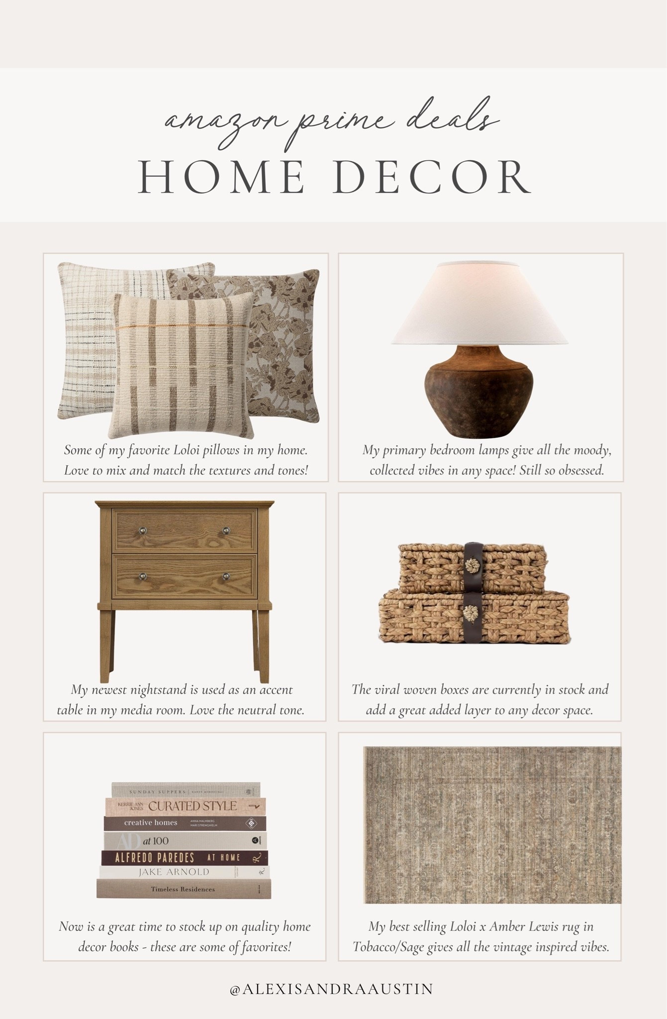 My favorite home decor details during Amazon’s Prime Day. Loving these neutral, collected home accents to complete any space for a timeless look. 

Home finds, neutral home inspo, Amazon Prime Day, deal of the day, sale alert, neutral decor, cozy throw pillow, moody table lamp, woven box, neutral wood tones, nightstand details, neutral decor book, vintage inspired rug, Troy Lighting, Loloi, Amber Lewis, Jake Arnold, found it on Amazon, collected style, shop the look!

#LTKSeasonal #LTKHome #LTKSaleAlert