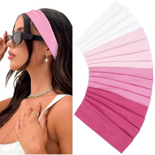 Pink Headbands for Women 16 Pack Elastic Hair Bands for Women' Hair Non Slip Soft Cloth Fabric Trendy Head Bands, White & Pink | Amazon (US)