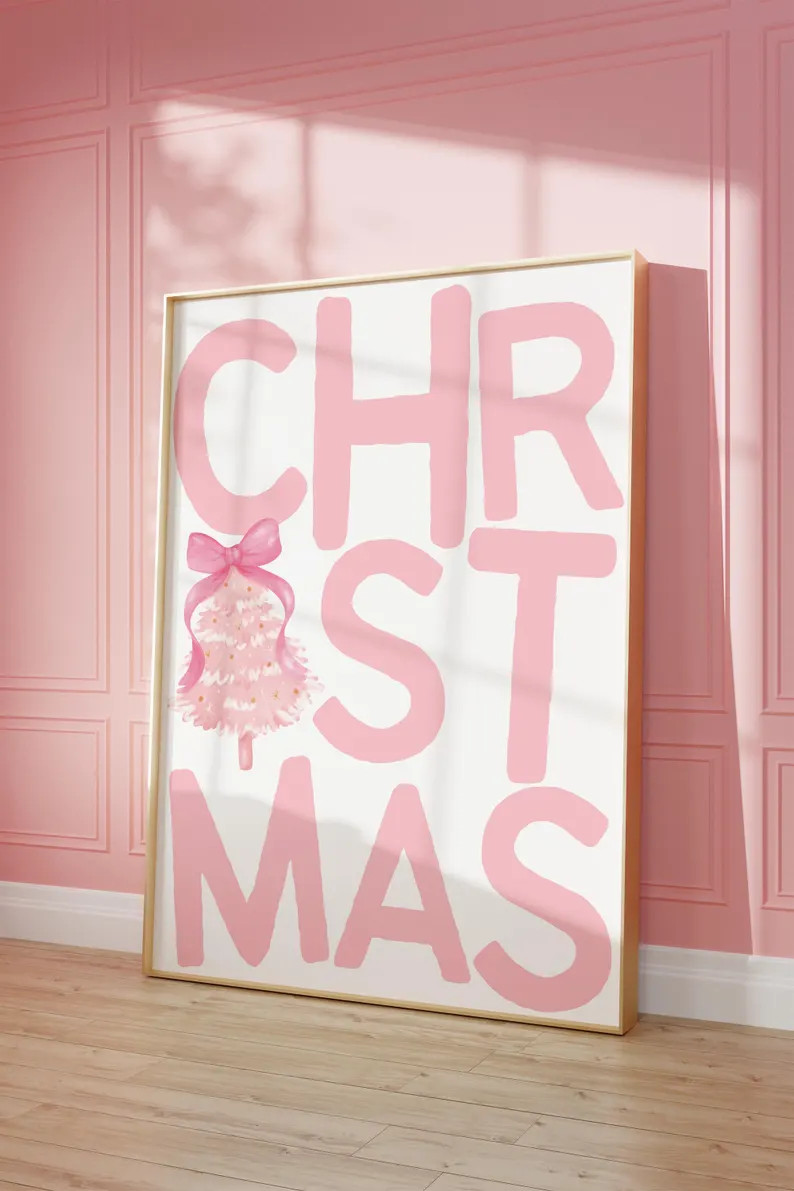Pink Christmas Print: Coquette Christmas Wall Art Printable (instant Digital Download) - Etsy Can... | Etsy (US)