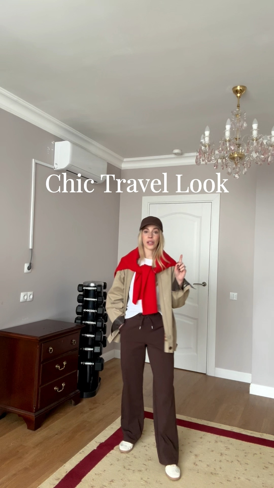 Travel style, airport outfit, trench coat, Amazon joggers (so comfy and flattering!), chocolate brown and red outfit 

#LTKTravel #LTKspring #LTKOver40