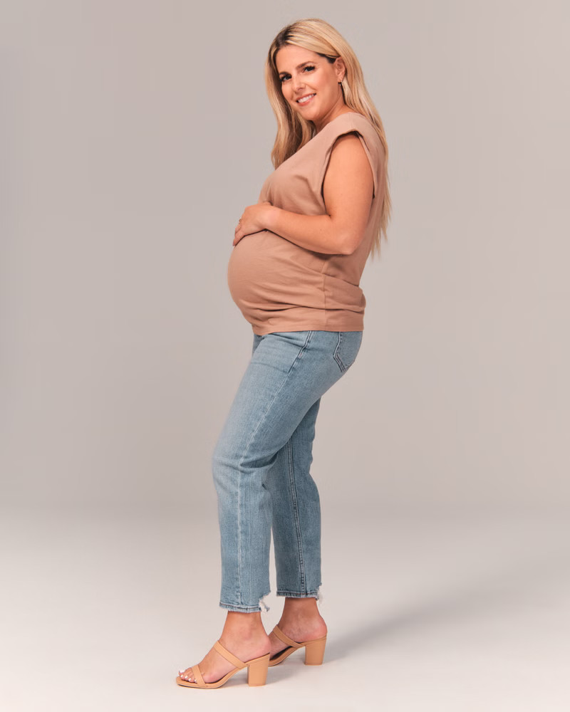 Maternity Ultra High Rise Ankle Straight Jeans | Abercrombie & Fitch (US)