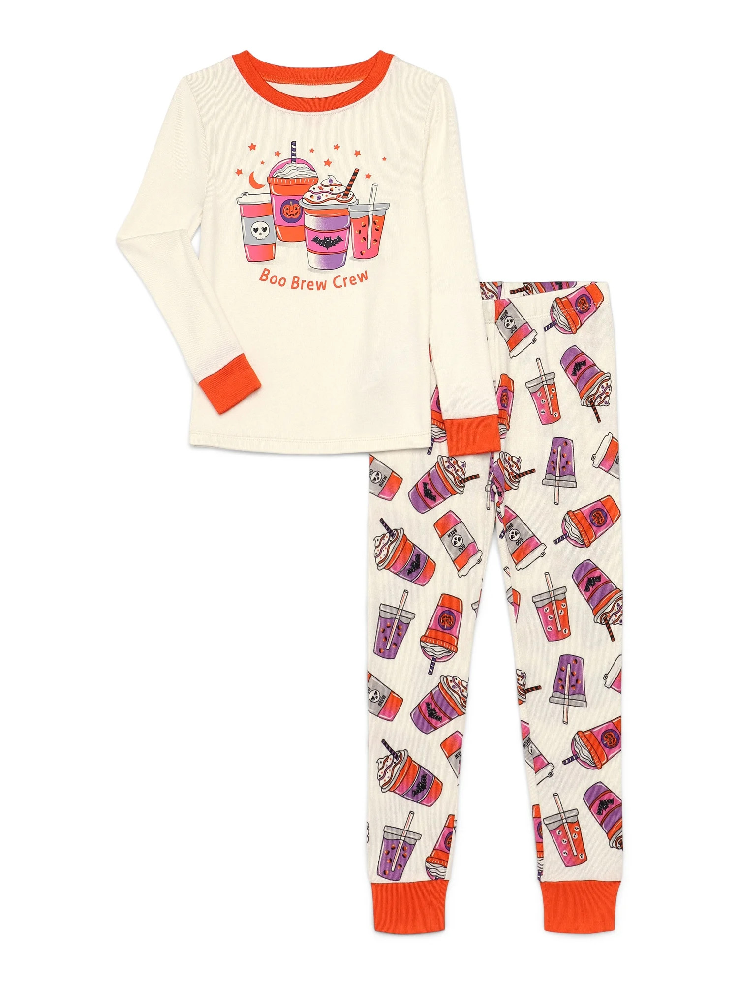 Way to Celebrate Girls Halloween Long Sleeve Top and Pants Tight Fit Pajama Set, 2-Piece, Sizes 4... | Walmart (US)