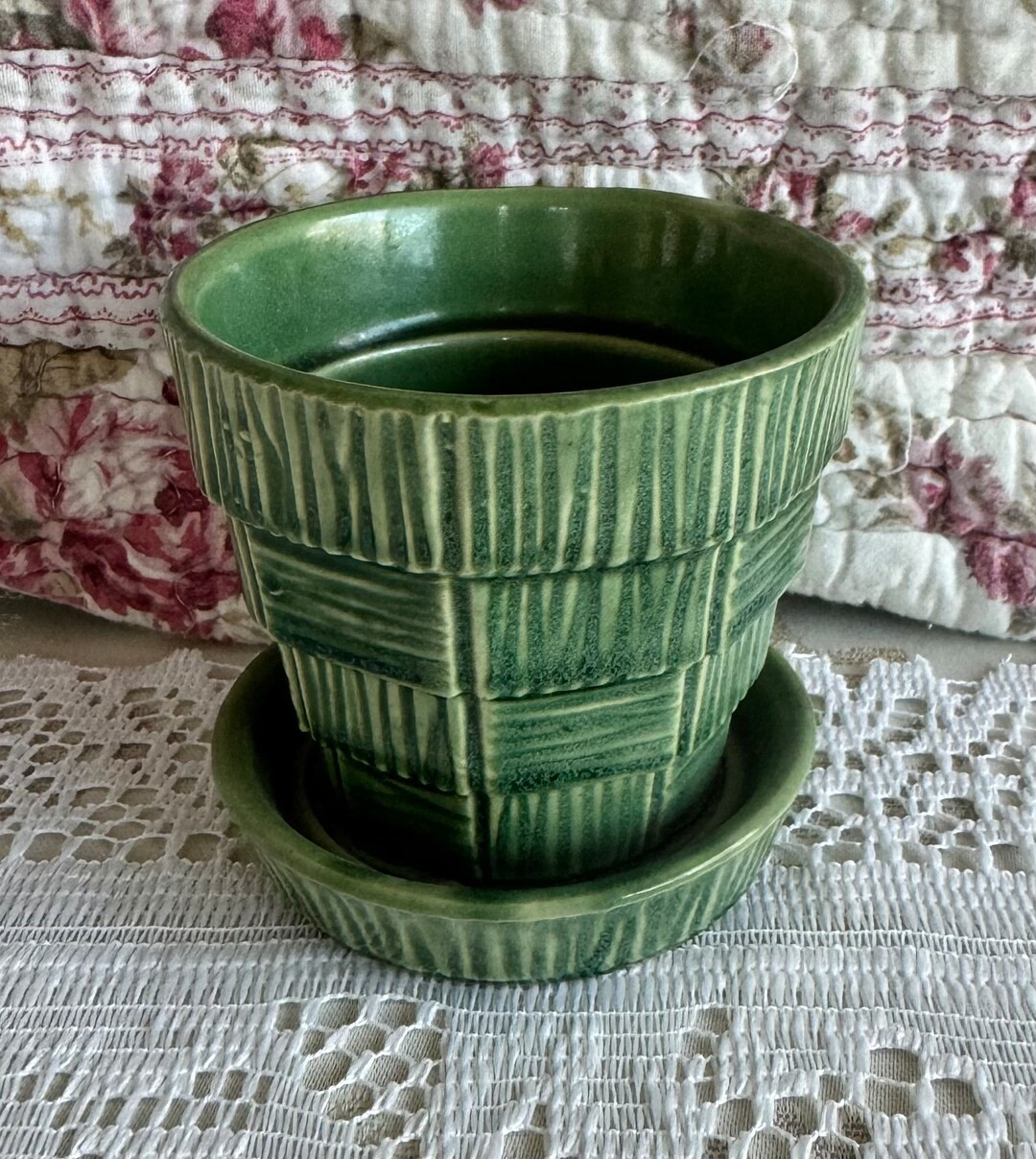 Vintage 1953 Mccoy Pottery Midcentury Green Basketweave Planter Pot - Etsy | Etsy (US)