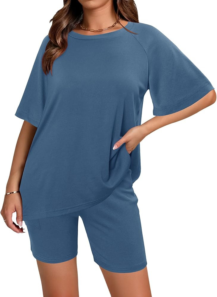 Magritta Women Two Piece Lounge Set Summer Casual Loose Fit Shirts Elastic Waist Biker Shorts Mat... | Amazon (US)