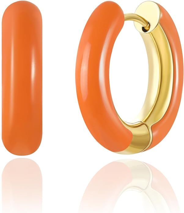 Small Hoop Earrings for Women, 18K Gold Plated Mini Enamel Huggie Earrings Hypoallergenic Cartila... | Amazon (US)