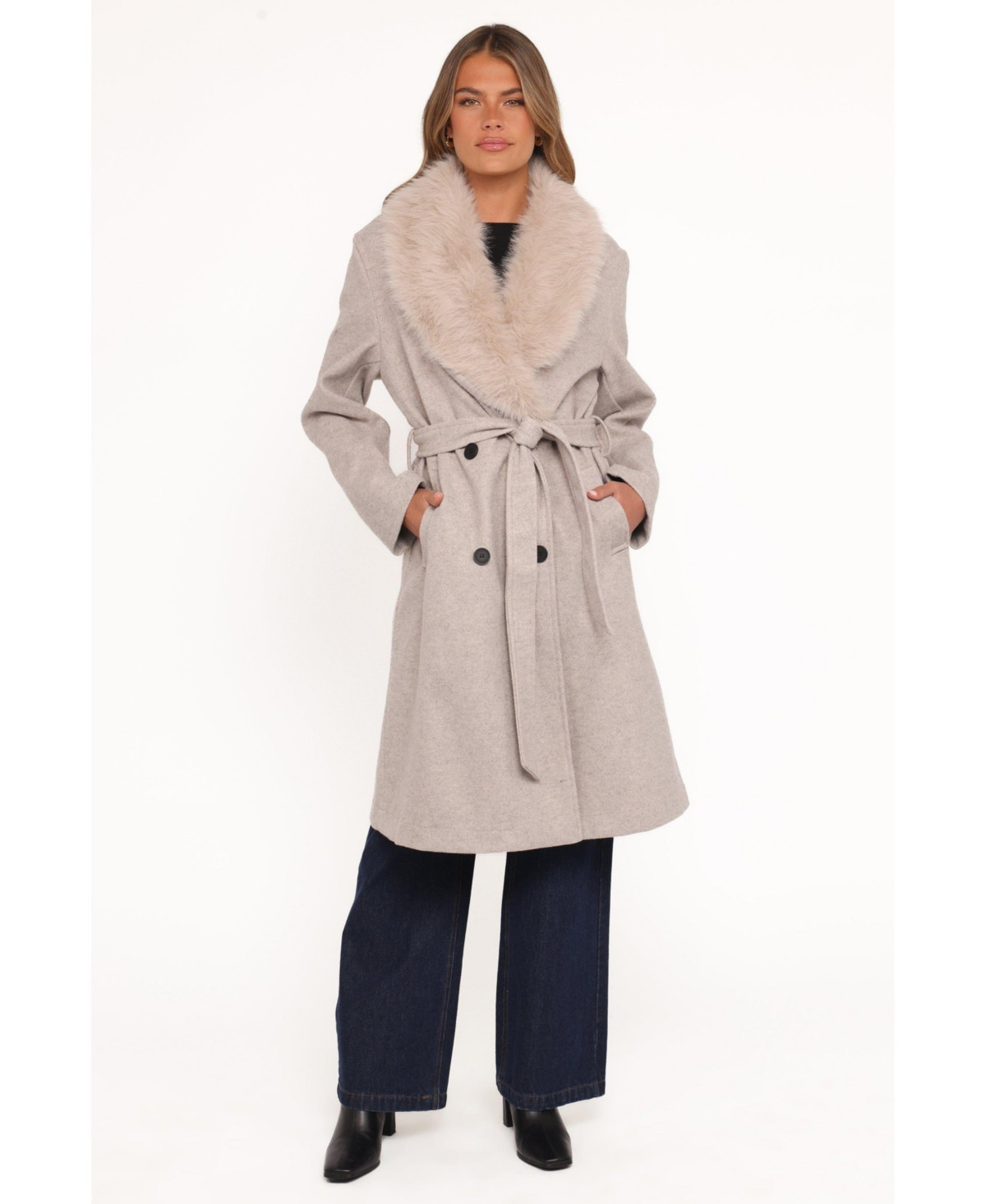 Petal and Pup Women's Fur Collar Tie Waist Coat - Cream | Macy's