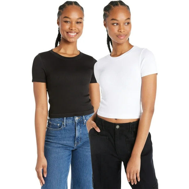 No Boundaries Juniors Seamless Crewneck Tee with Short Sleeves, 2-Pack, Sizes S-XL | Walmart (US)