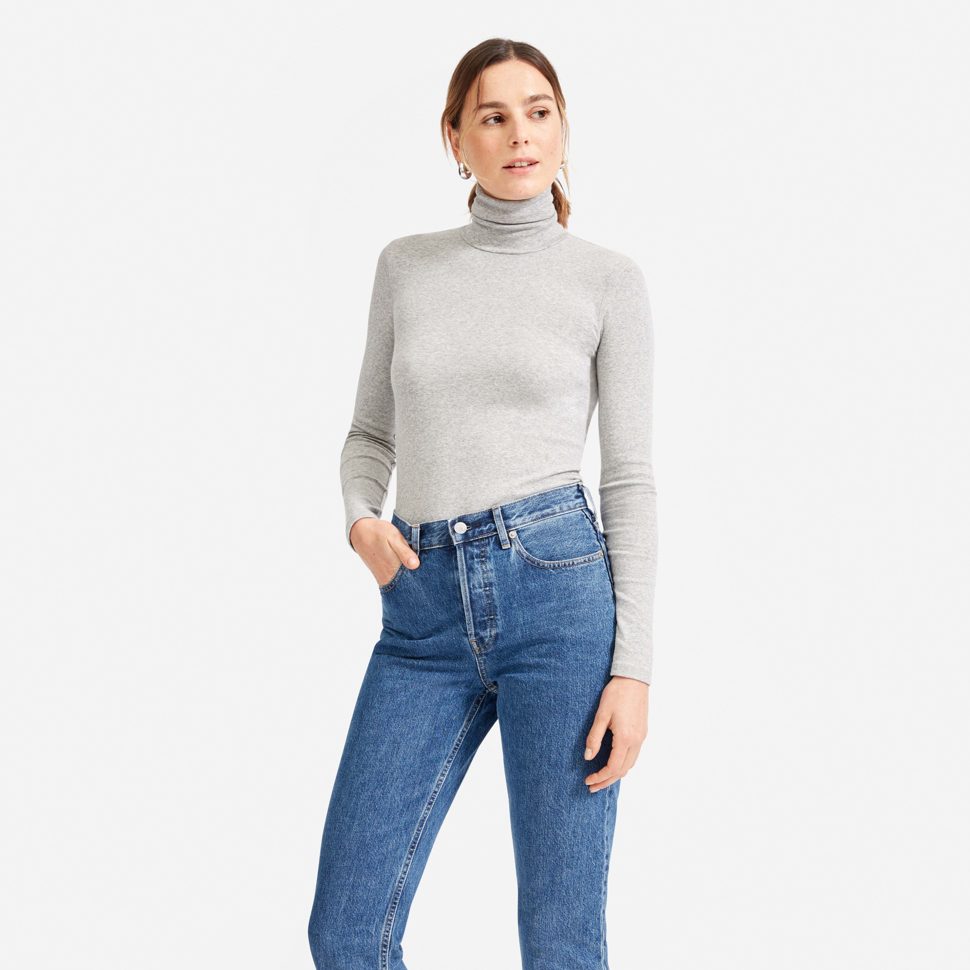 Women's Pima Micro-Rib Turtleneck Sweater by Everlane in Heather Grey, Size M | Everlane