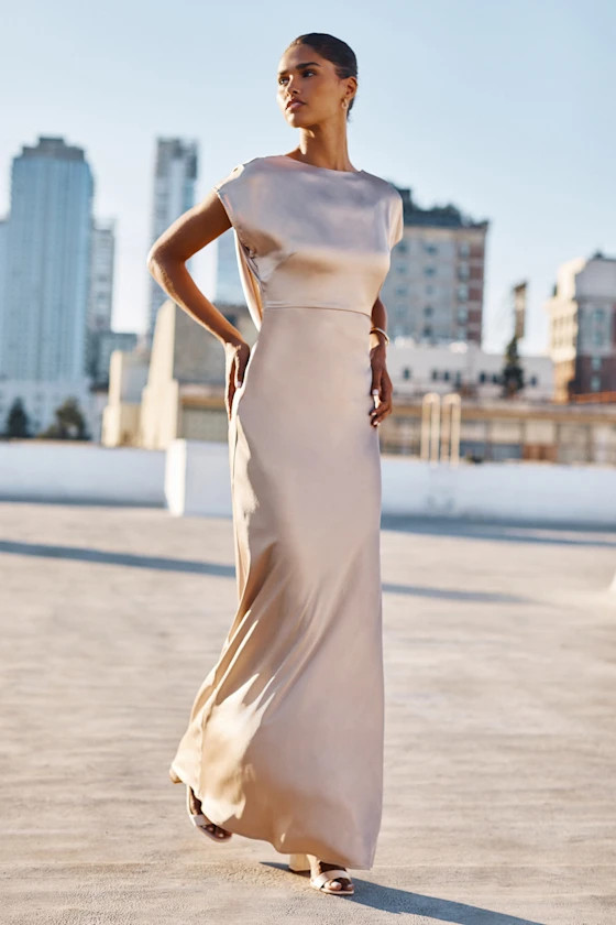 Captivating Presence Champagne Satin Cowl Back Maxi Dress
            Lulus
         $98
        ... | Lulus