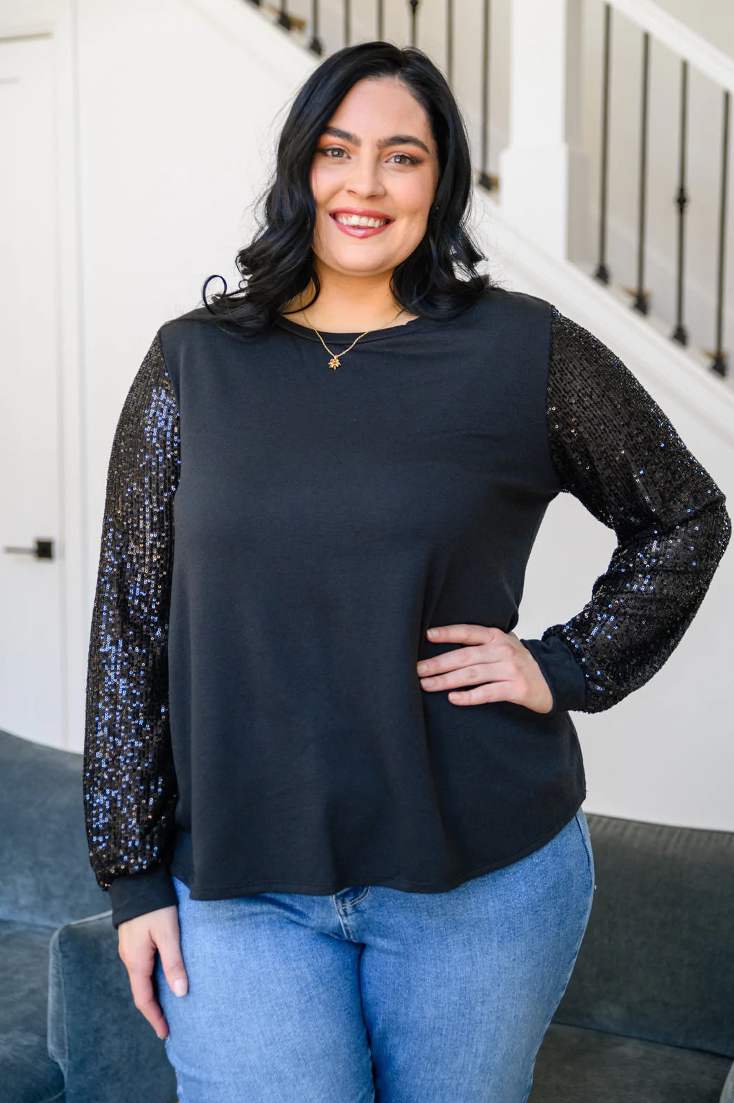 Center Of Attention Blouse In Black | Peppered with leopard