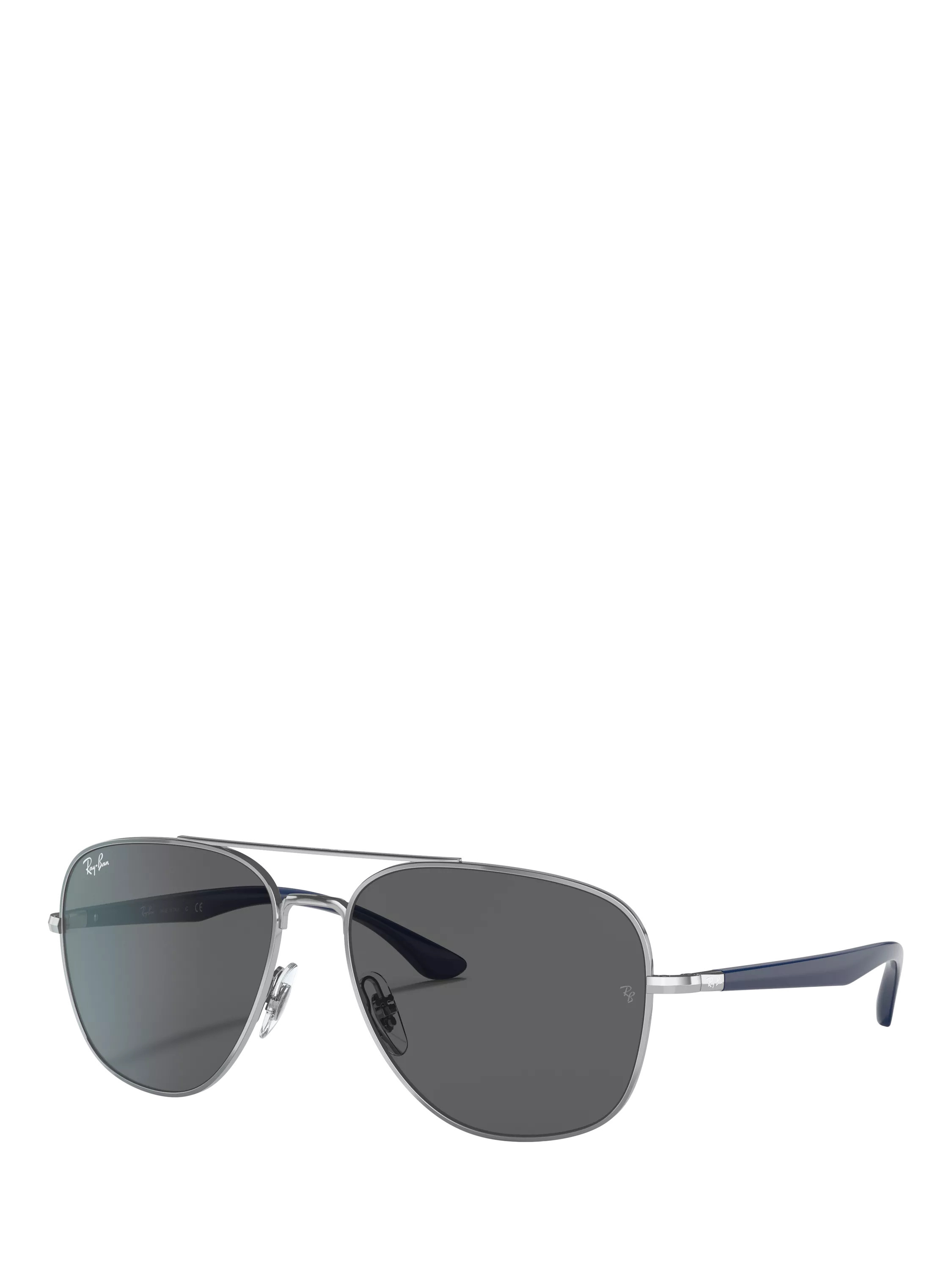 Ray-Ban RB3683 Unisex Aviator Sunglasses, Silver Blue/Grey | John Lewis (UK)