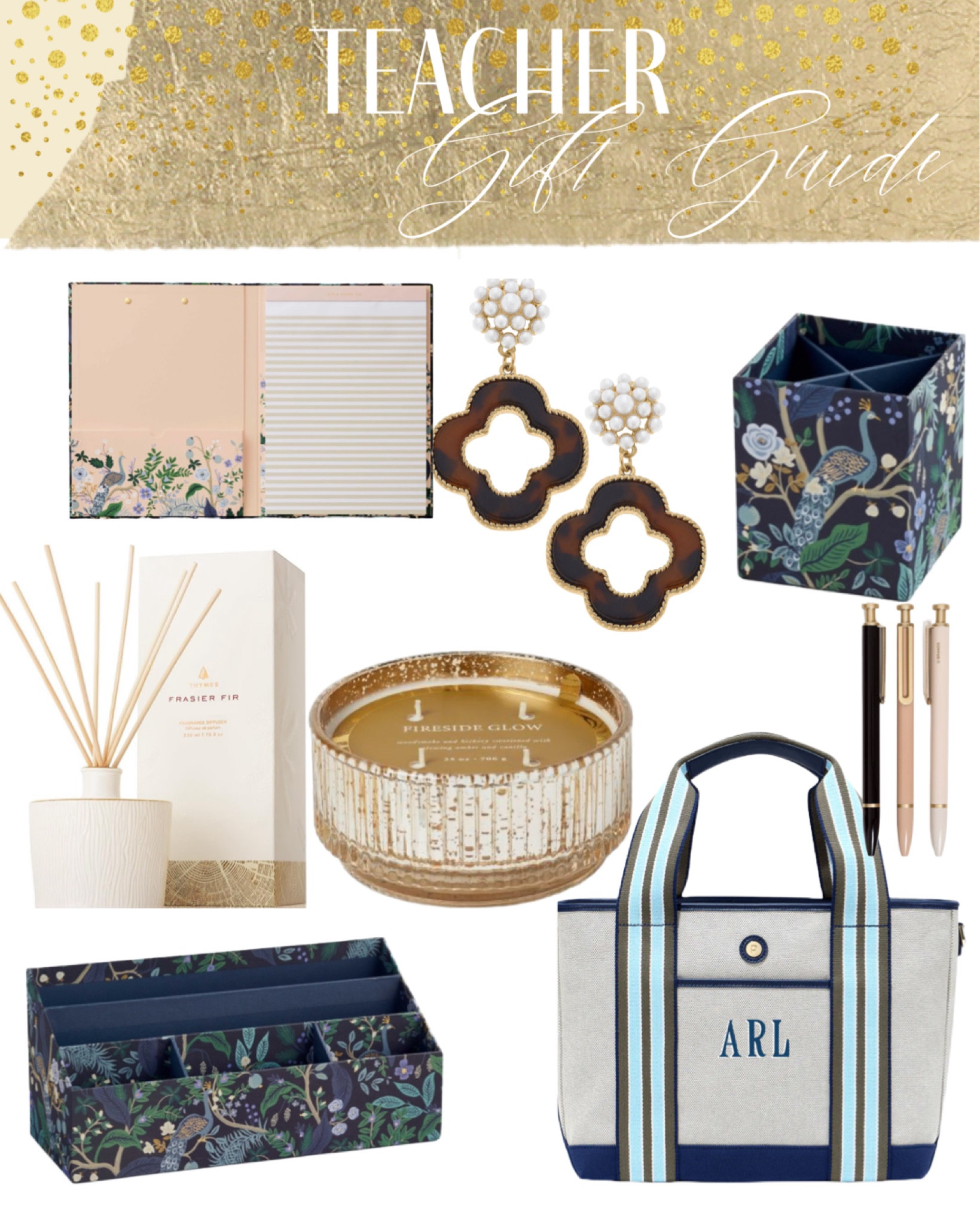 The gifts teachers would love! Desk accessories for her classroom, a nice tote to carry their school stuff in, pretty earrings, reed diffuser for their classroom ! 

#LTKHoliday #LTKGiftGuide #LTKSeasonal