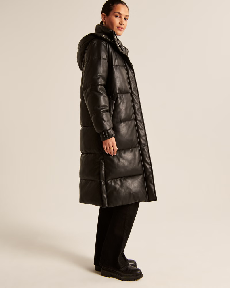 Ultra Vegan Leather Long Puffer | Abercrombie & Fitch (US)