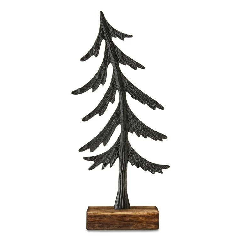 Large Metal and Wood Tilting Tree Christmas Tabletop Decoration, Black and Brown, 12.48", by Holi... | Walmart (US)