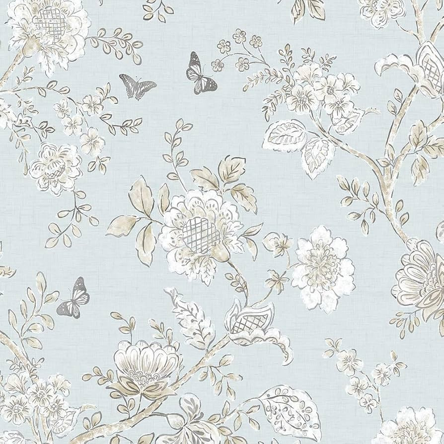 Norwall FH37537 Butterfly Toile Prepasted Wallpaper, Blue, Beige, French Blue, Light Blue, 50 Sq ... | Amazon (US)