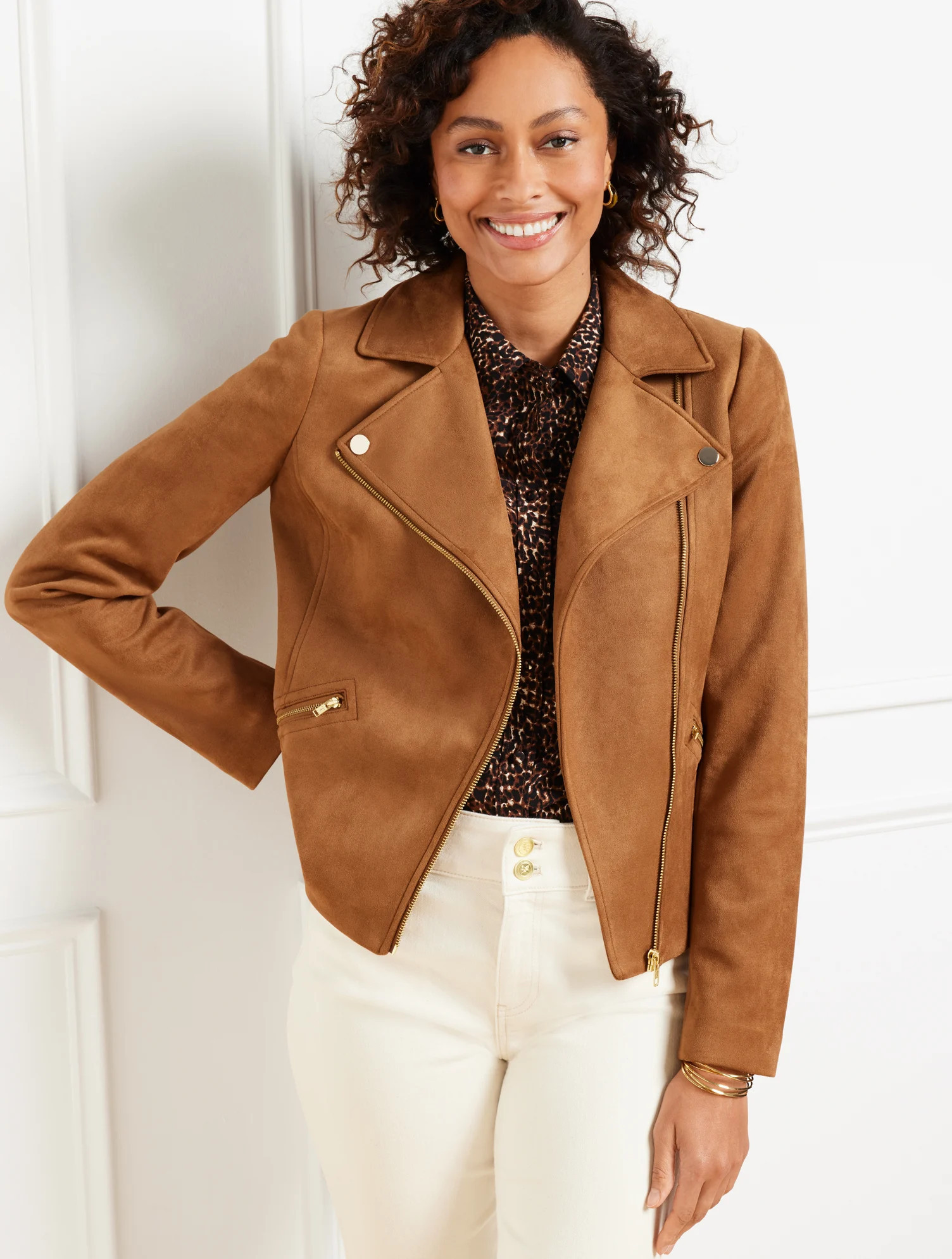 Petite - Faux Suede Moto Jacket - Fall Tobacco - 16 Talbots | Talbots