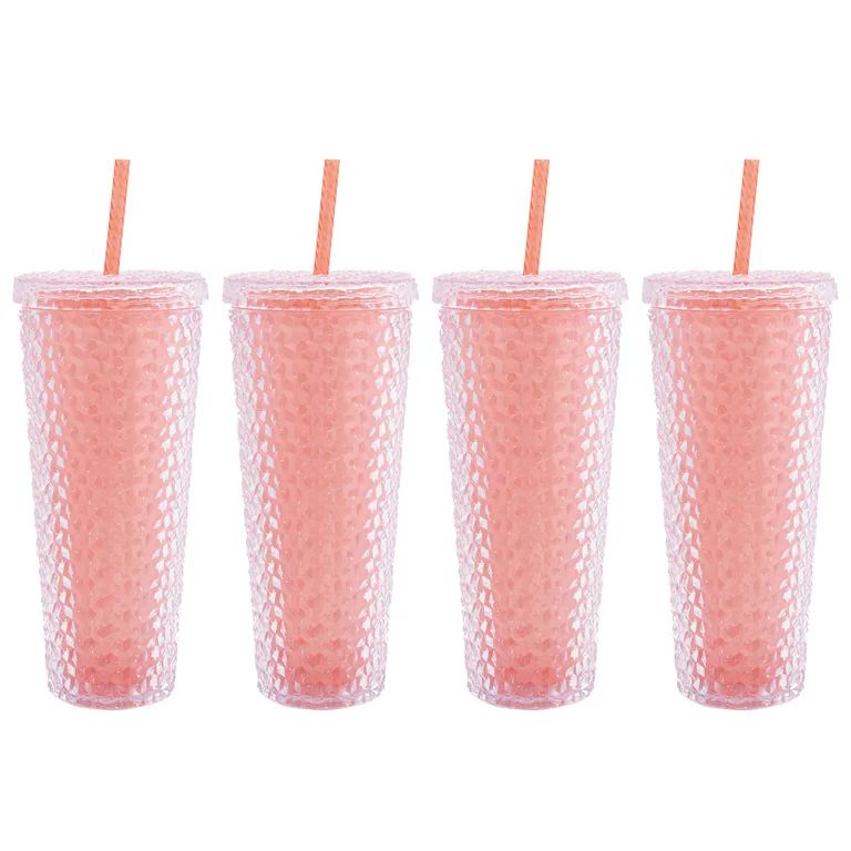 Mainstays 4-Pack 26-Ounce Color Changing Textured Tumbler with Straw, Coral | Walmart (US)